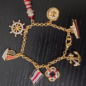 Danbury Mint Nautical Charm Bracelet Gold Tone Ship Compass Lighthouse